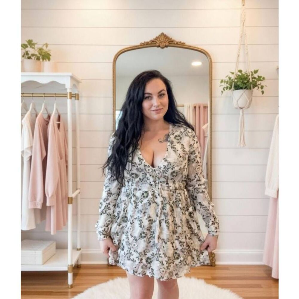 Free people floral green tassel button front mini dress